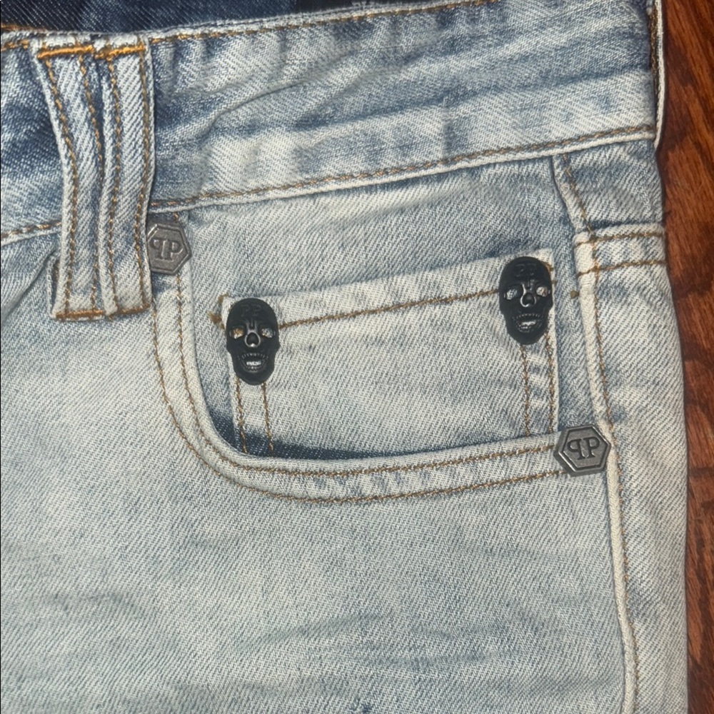 Philipp Plein Men's Light and Dark Blue Skinny Jeans